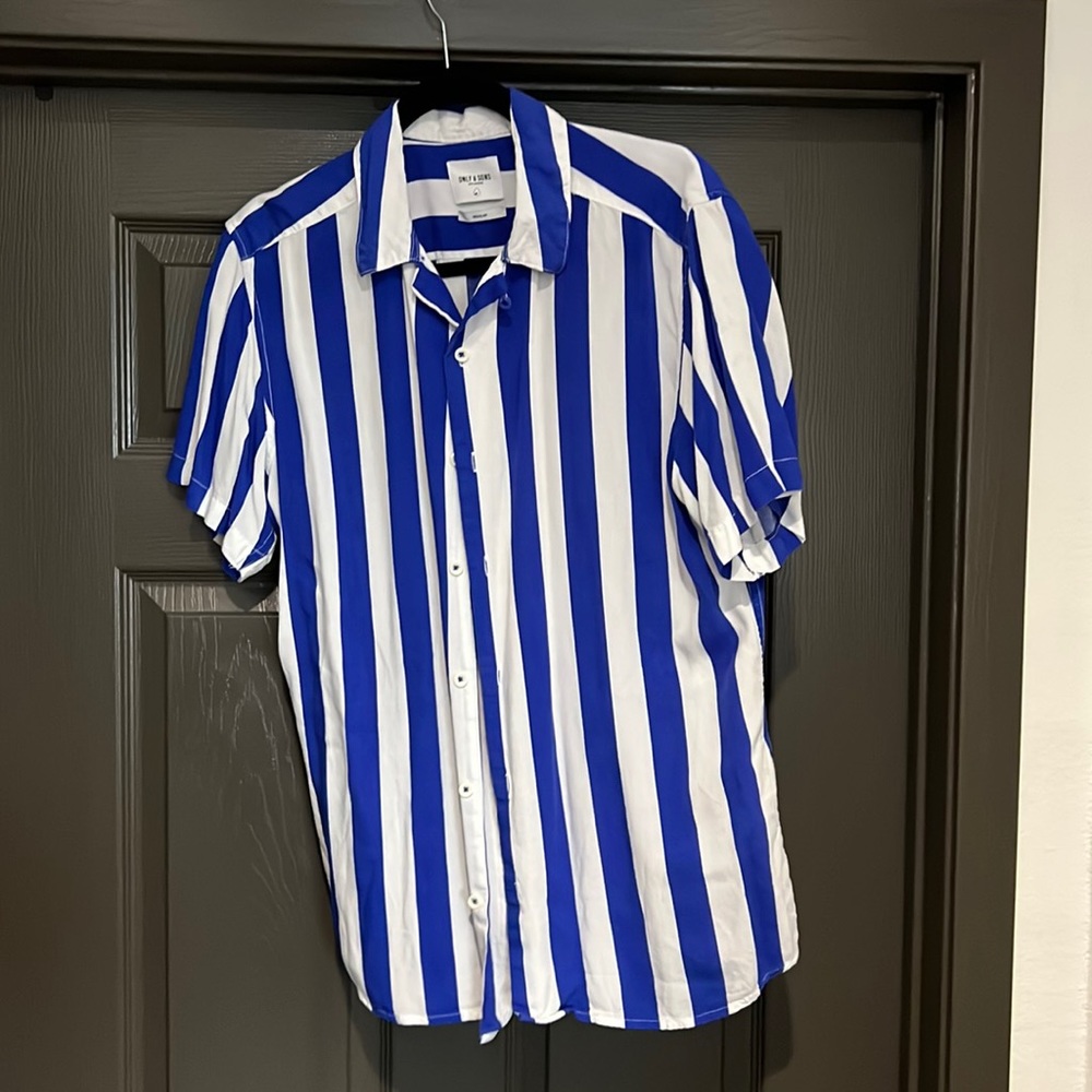 Only & Sons blue and white striped shirt large
